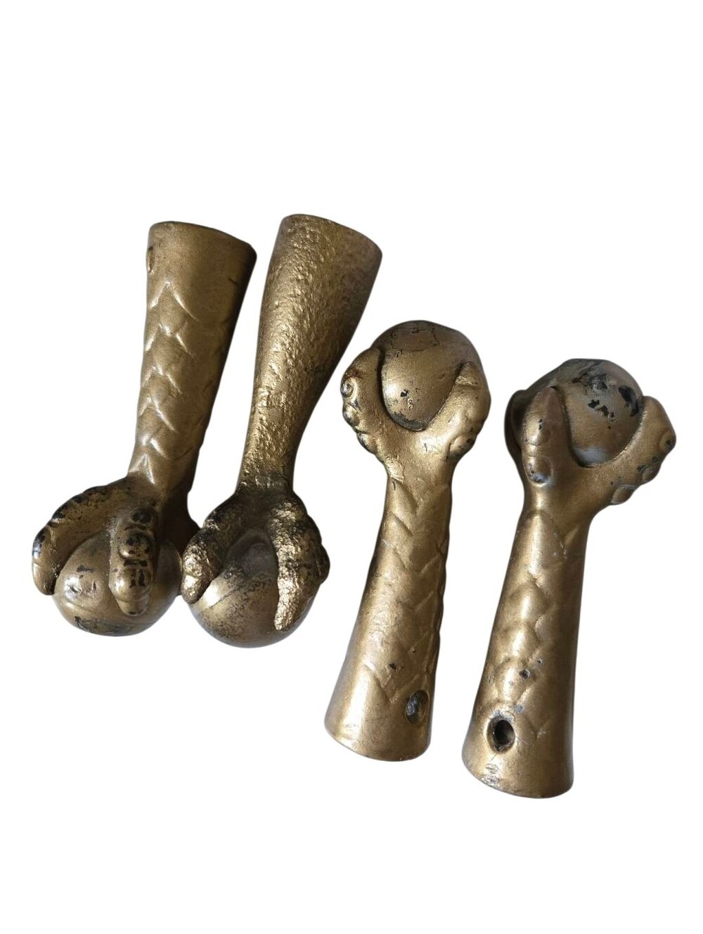 4pc Vtg Antique Metal & Glass Ball Claw Foot Ends Stool Table Furniture Feet